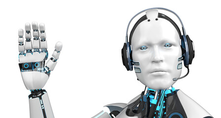 Humanoid Robot Callbot, transparent 3d illustration