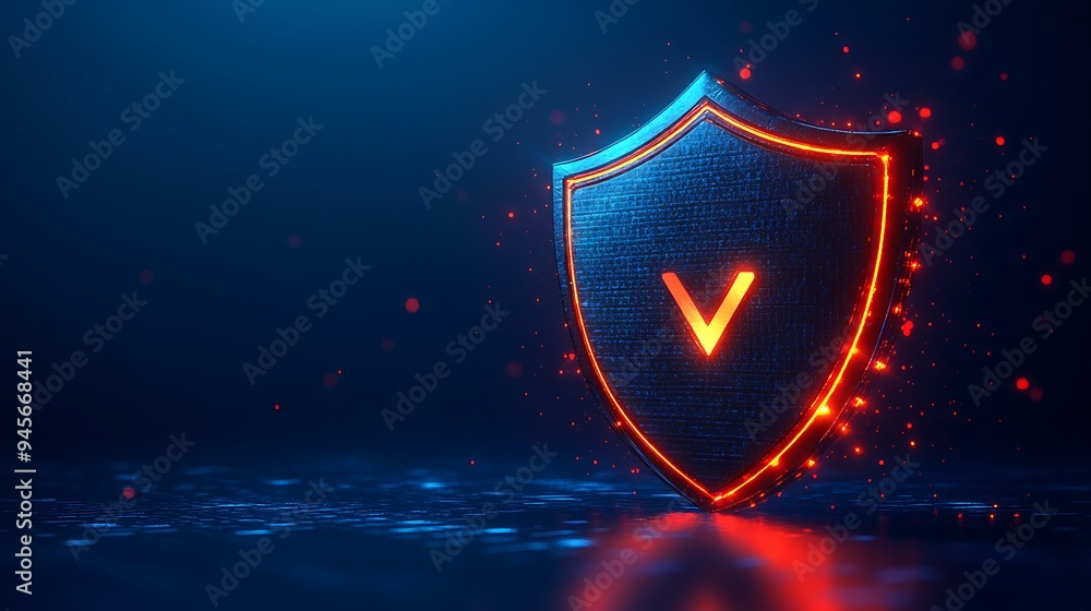Poster digital shield with glowing v symbol in futuristic design. high-tech security and data protection il