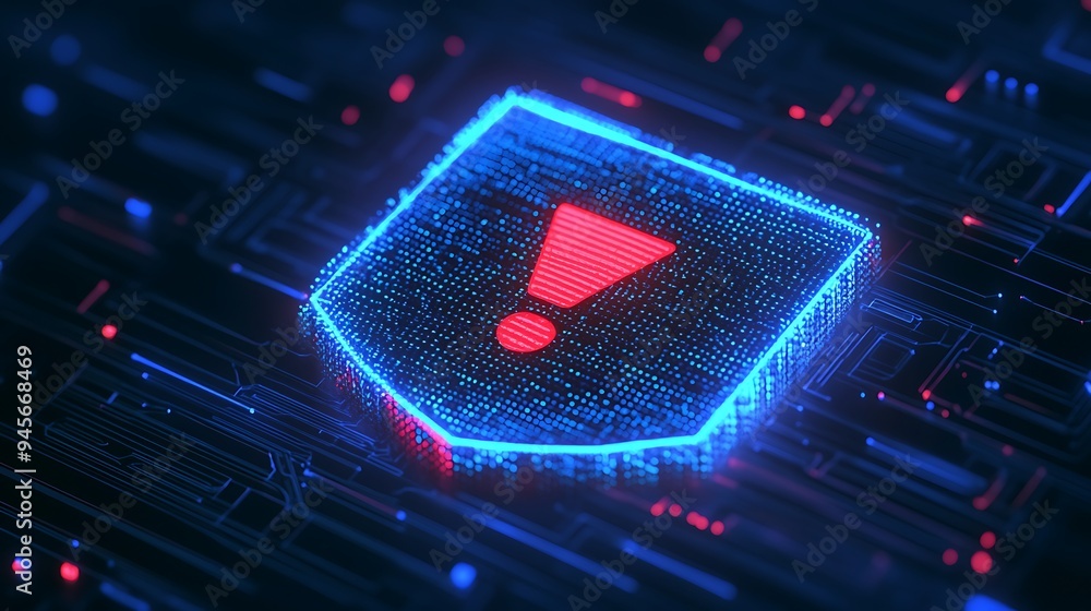Aufkleber digital shield with glowing warning sign symbolizing cybersecurity alert on a high-tech circuit boar
