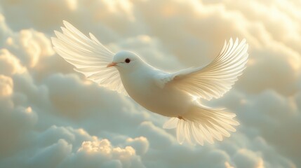 Fototapeta premium A graceful bird in flight against a soft, blurred background of clouds