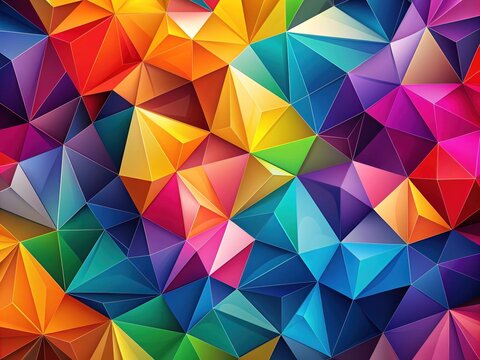 Vibrant, overlapping polygons in various sizes and colors create a mesmerizing, abstract geometric pattern, evoking a sense of dynamic energy and modern sophistication.