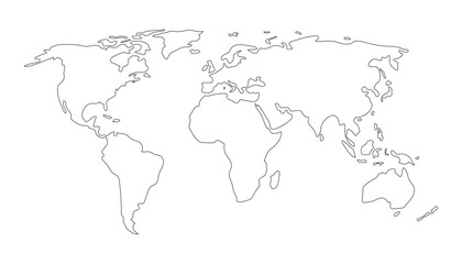 Non-detailed map of the world. Vector illustration in outline style