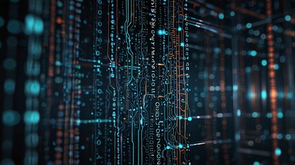 A high-tech representation of intricate digital circuits and data streams in a futuristic abstract design, perfect for illustrating advanced technology concepts.