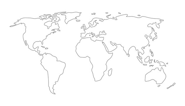 Non-detailed map of the world. Vector illustration in outline style