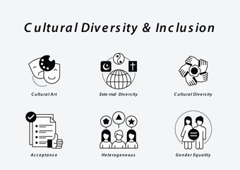 Cultural Diversity & Inclusion Vector Icon Set. A versatile collection of icons illustrating cultural diversity, inclusion, acceptance, and gender equality icon set.