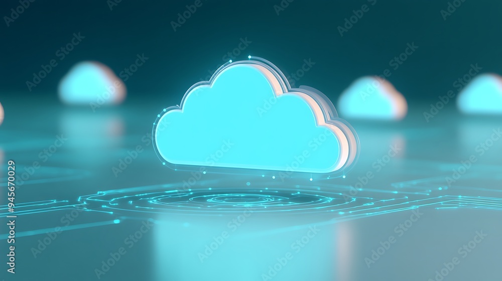 Poster futuristic 3d rendering of a glowing cloud icon representing cloud computing and digital data manage