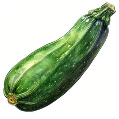 A single green zucchini is shown in a close-up view against a white background