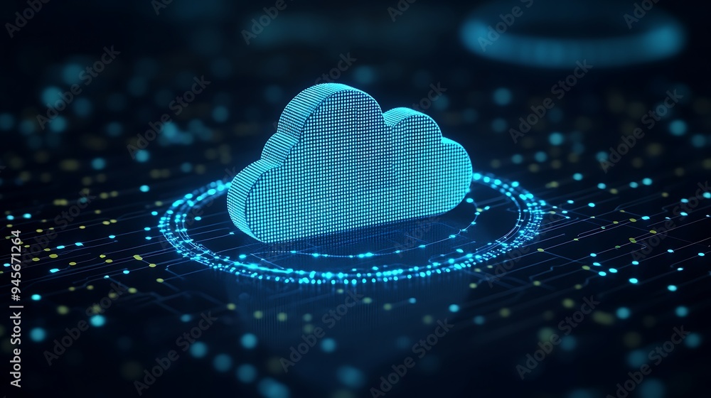 Poster futuristic cloud computing concept with digital grid. ideal for technology, data, and network themes