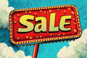 A vibrant pop art style banner featuring the word "SALE" isolated in the center