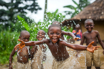 A group of children are playing in the water