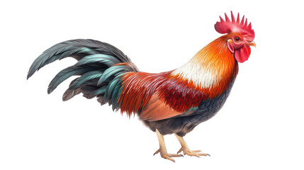 Fototapeta premium A rooster with a black and white head and a red and black body