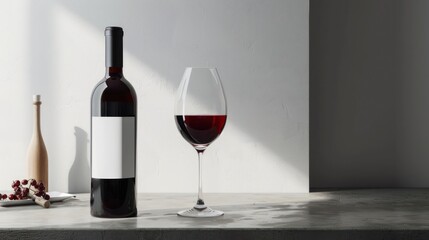 Red Wine Bottle and Glass on a Table