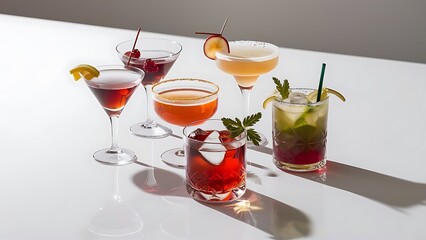 Set of classic alcohol cocktails isolated on white background