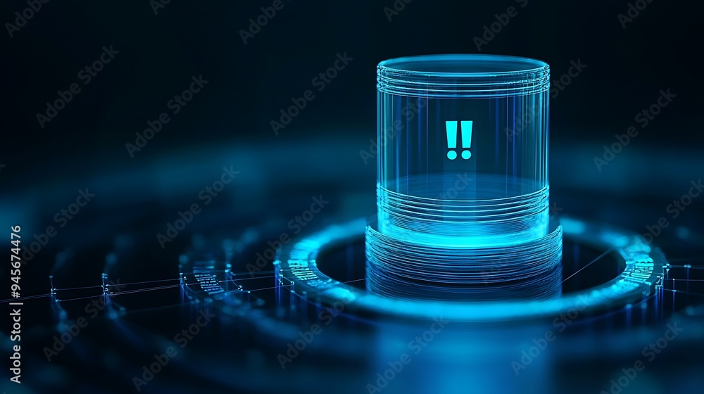 Poster futuristic digital alert symbol displayed on a holographic interface, representing data security and