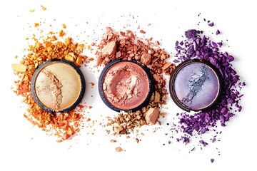 collection of make up eye shadows on white background. each one is shot separately