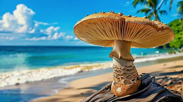 a mushroom on a beach
