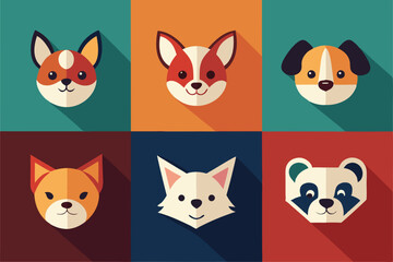 Obraz premium 6 adorable animal head logos rabbit cat dog vector illustration 