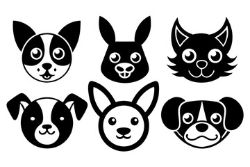 6 adorable animal head logos rabbit cat dog vector illustration  