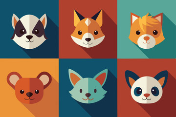6 Adorable Animal Head Logos: Rabbit, Cat, Dog, Cow, Pig, Panda | Vector Icons 