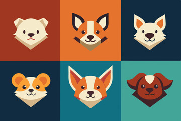 Obraz premium 6 Adorable Animal Head Logos: Rabbit, Cat, Dog, Cow, Pig, Panda | Vector Icons 