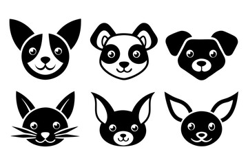 6 Adorable Animal Head Logos: Rabbit, Cat, Dog, Cow, Pig, Panda | Vector Icons 