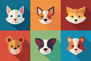 6 Adorable Animal Head Logos: Rabbit, Cat, Dog, Cow, Pig, Panda | Vector Icons 
