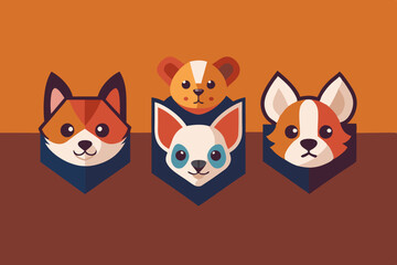 6 Adorable Animal Head Logos: Rabbit, Cat, Dog, Cow, Pig, Panda | Vector Icons 