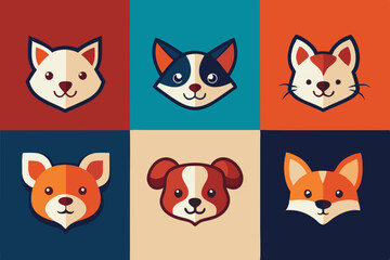 6 Adorable Animal Head Logos: Rabbit, Cat, Dog, Cow, Pig, Panda | Vector Icons 