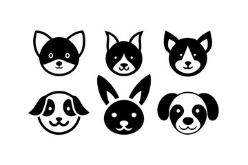 6 adorable animal head logos rabbit cat dog vector illustration  
