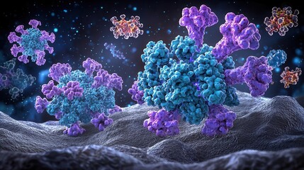 Obraz premium Protein folding and enzyme active sites with detailed protein structure visualization