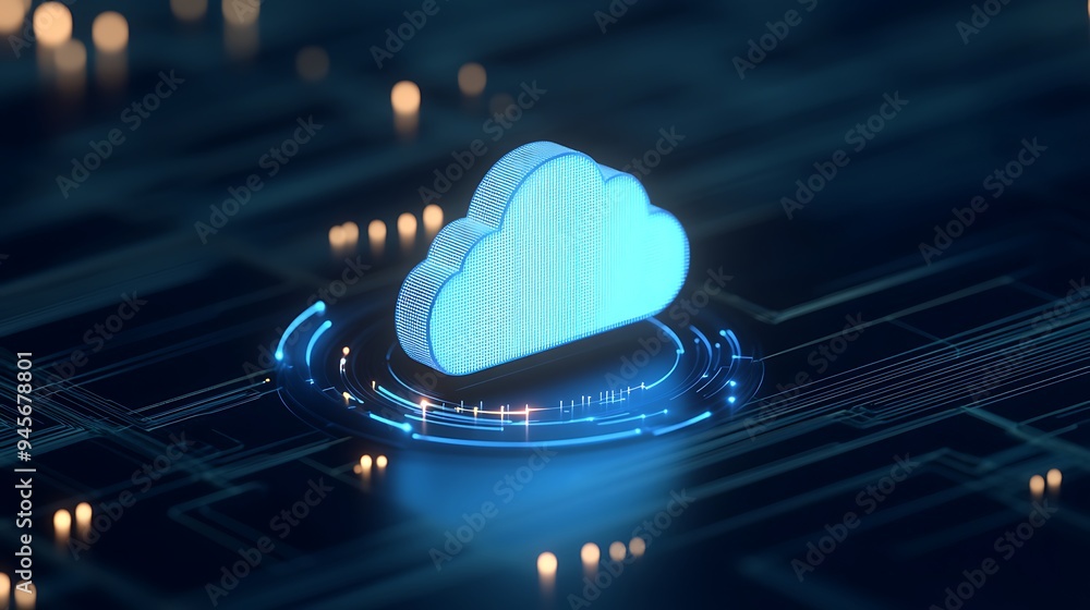 Poster futuristic glowing cloud computing concept with virtual technology backgrounds, highlighting secure 