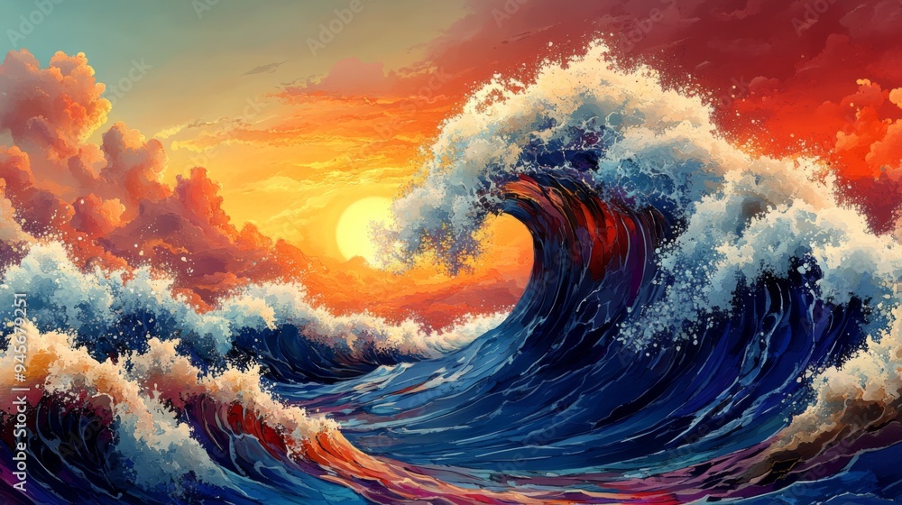 Canvas Prints sunset ocean wave painting