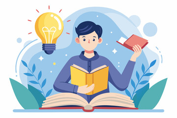 Knowledge or education, study or learning new skill, creativity or idea, reading book for inspiration, discover solution or literature, wisdom concept, hand hold open book to discover lightbulb idea.
