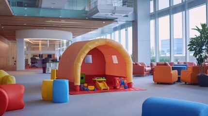 Innovative corporate office playhouse area designed for employees’ children enhances workplace appeal and family-friendly culture