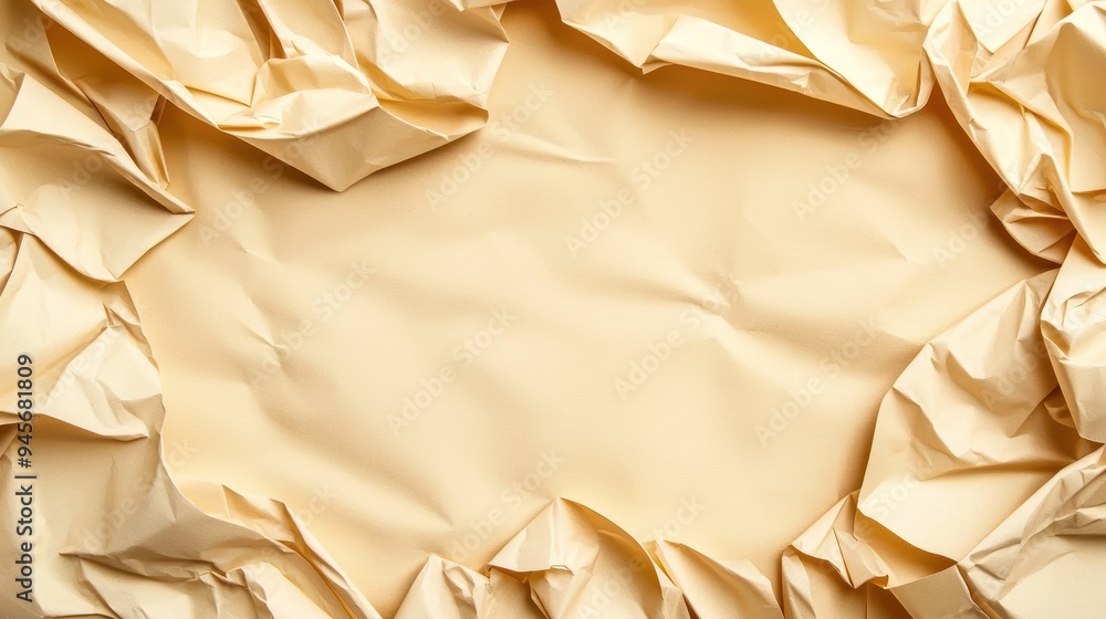 Poster crumpled beige paper texture background in soft light for design projects