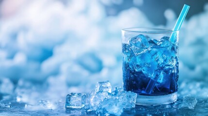 Blue Drink with Ice and a Straw