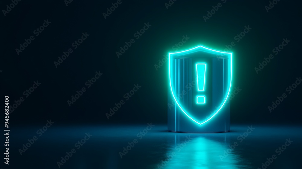 Aufkleber glowing shield icon with exclamation mark symbolizing cybersecurity alert or data protection breach 