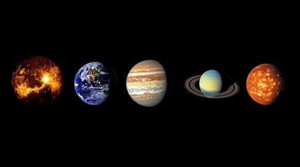 Solar System Planets on Black Background
