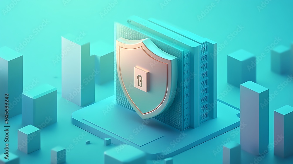 Aufkleber illustration featuring a shield with a lock representing cybersecurity and data protection in a digi