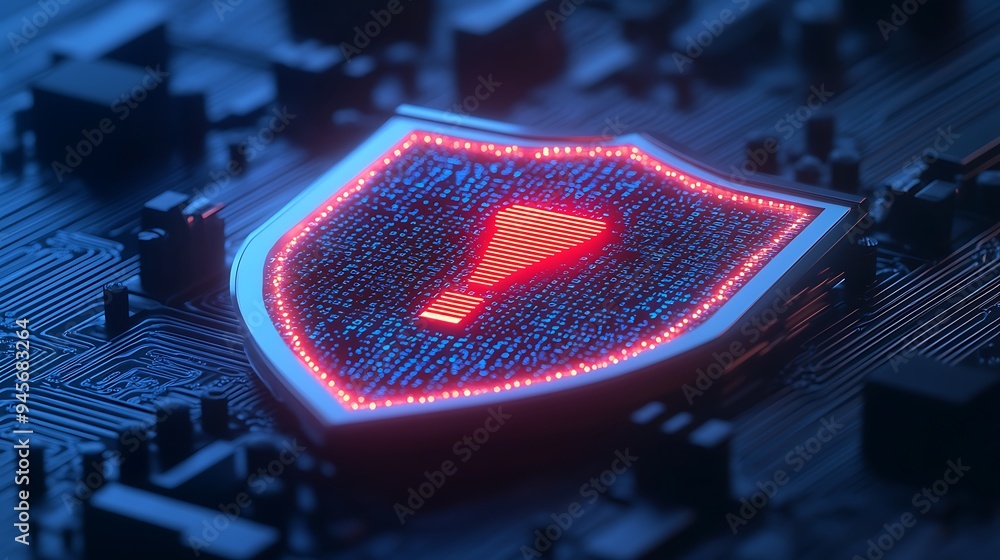 Aufkleber illuminated shield symbolizing cybersecurity and data protection on a motherboard, highlighting digi
