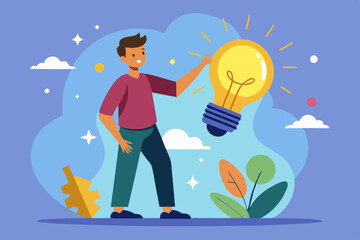 Idea generation, creativity or innovation to inspire new ideas, invention and knowledge, imagination or wisdom for solution concept, young adult man open lightbulb to develop and generate new ideas
