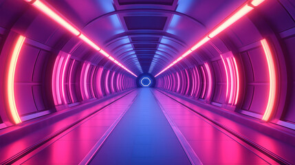 futuristic science-fiction tunnel with led lights pink purple neon led lights fuchsia spaceship fashion