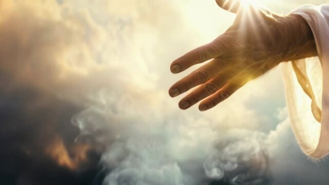 Jesus Christ giving his arm, hand gestures of Jesus dying on the cross and resurrected,