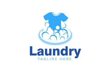 Laundry logo design template. Clothes illustration with detergent bubbles for laundry service logo
