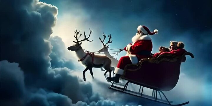 christmas, santa, claus, reindeer, snowy, winter, holiday, december, night, sleigh, merry, gift