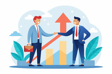Cooperation partnership, work together for success, team collaboration, agreement or negotiation, collaborate concept, businessmen handshake on growth arrow joining connection agree to work together.
