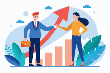 Cooperation partnership, work together for success, team collaboration, agreement or negotiation, collaborate concept, businessmen handshake on growth arrow joining connection agree to work together.
