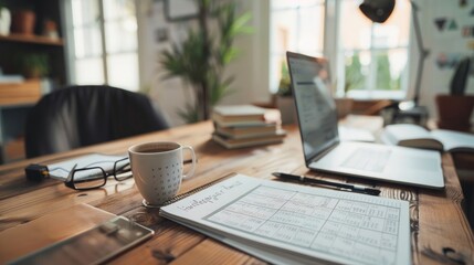 Close-up of a social media influencer's desk with content calendars and engagement metrics, illustrating a job in social media influencing