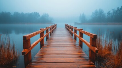 Naklejka premium Wooden Pier in Morning Mist