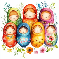 Fototapeta premium Watercolor Nesting Dolls.